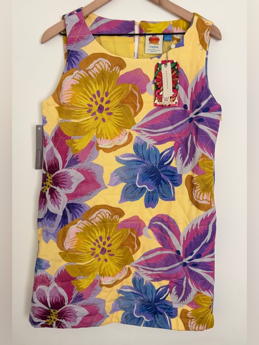 Farm Rio x Anthropologie Sleeveless Mini Shift Dress Quilted Floral Size S NWT - Picture 6 of 7